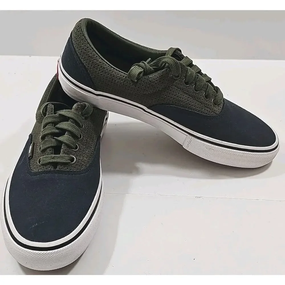 Vans~Mens 7; Woman 8.5~Olive Green/Black Era Pro Perforated Suede Sneakers Shoes